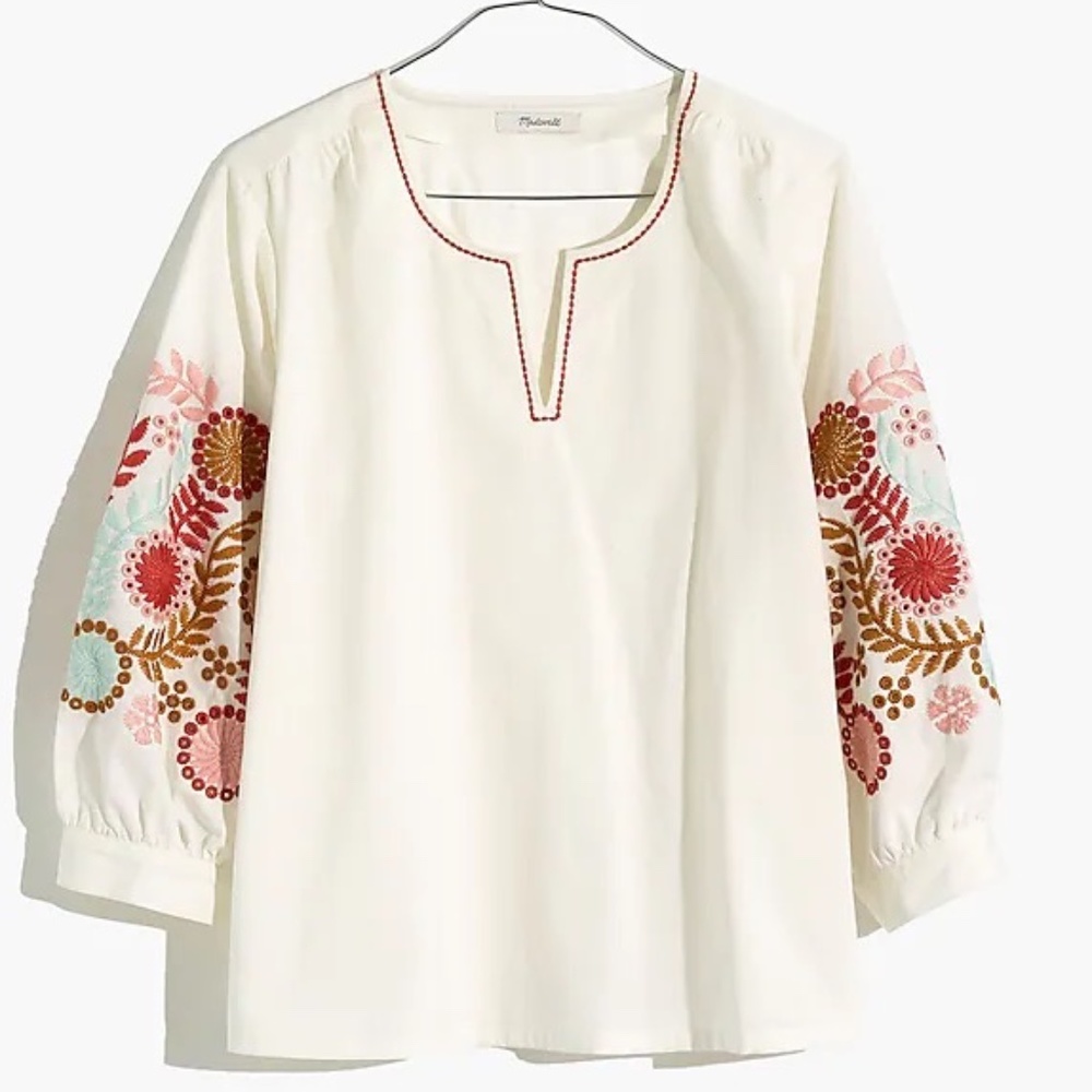 Madewell embroidered sleeve popover top